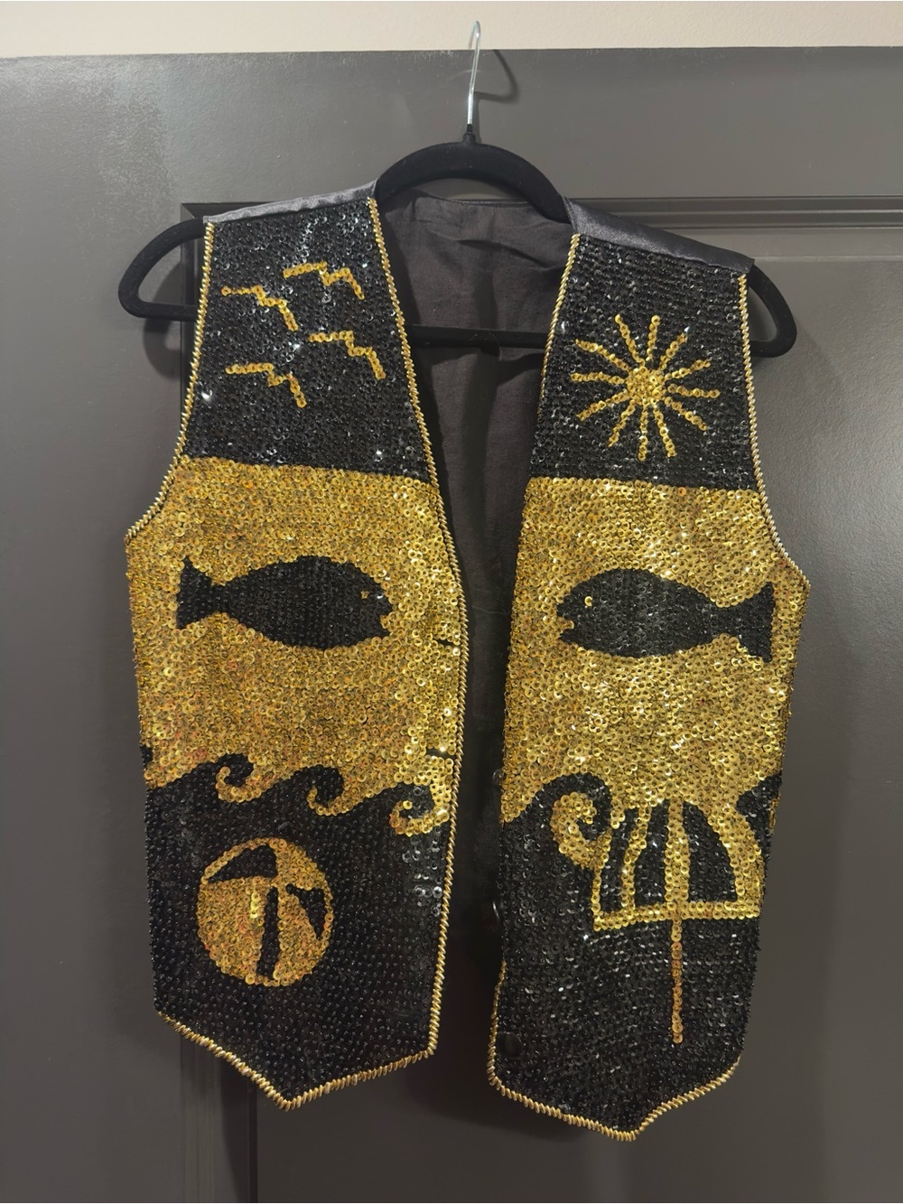 Creazioni Effeci Gold and Black Sequin Fish Vest